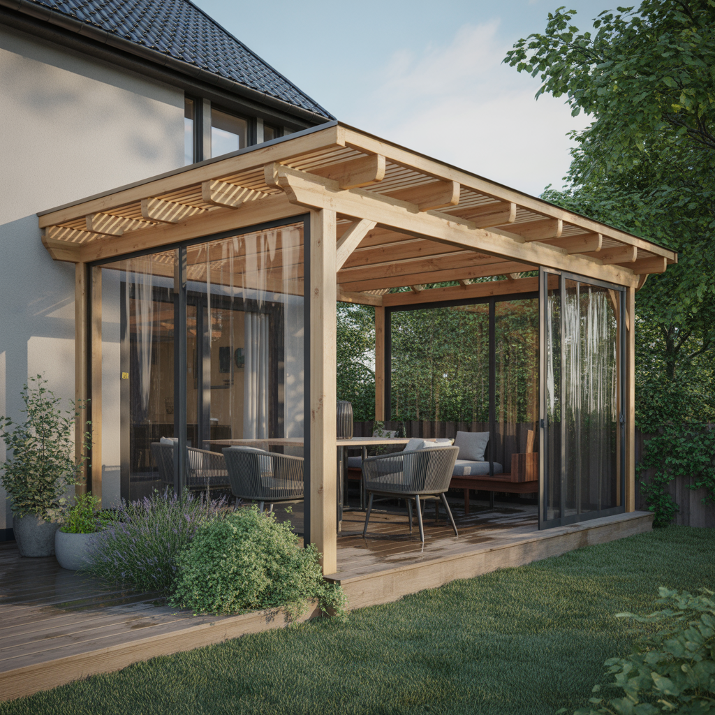 4.Sa bygger du en pergola som skyddar mot bade sol och regn