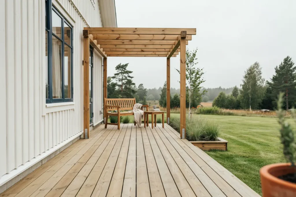 platsbyggd altan med pergola vid villa i brottk rr