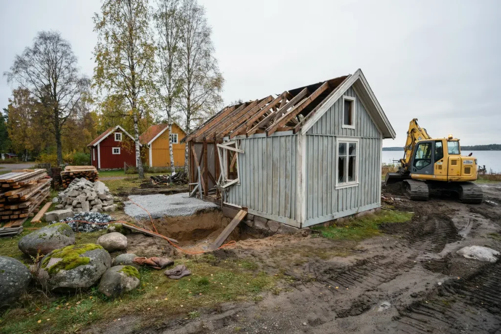 riva fritidshus och fylla igen k llare s kert